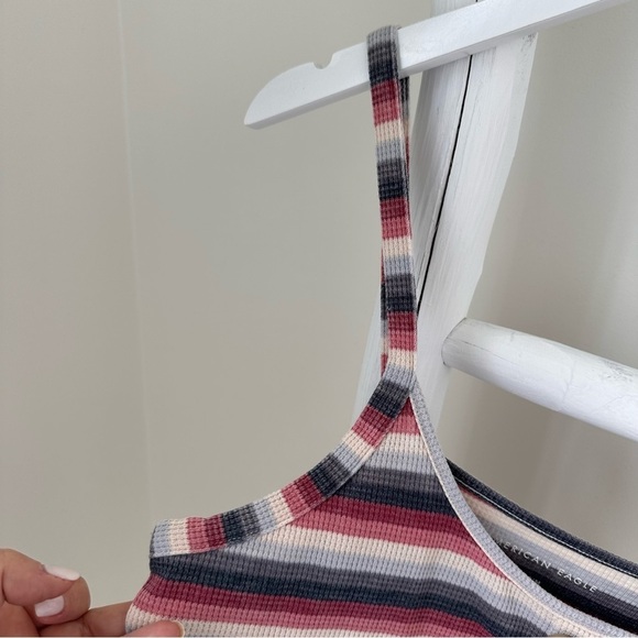 American Eagle Striped Button Front Ribbed Tank Top SZ Medium - Picture 3 of 9